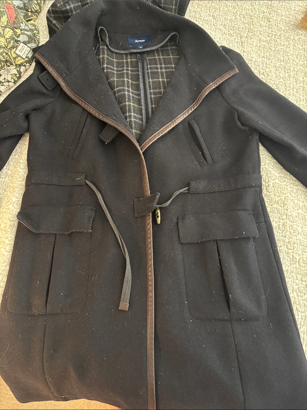 Vintage Faconnable Black Trench Coat with Brown Trim